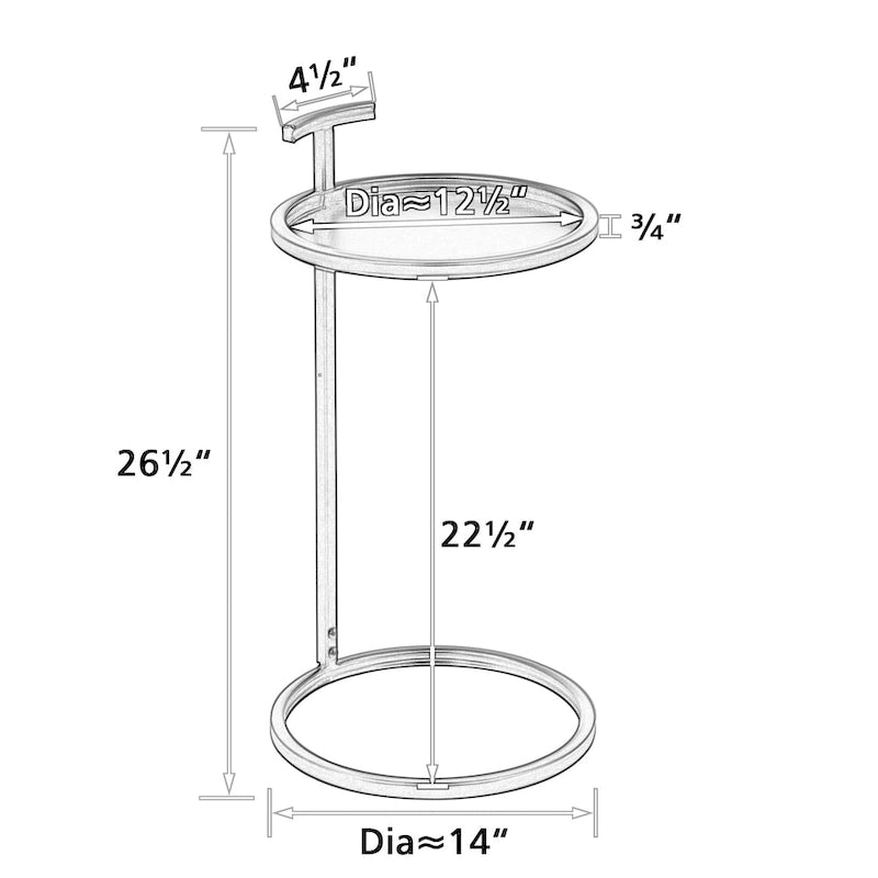 Table d'appoint ronde en métal en forme de C, or et noir – 30 ou 35 cm de diamètre, pour 1 personne