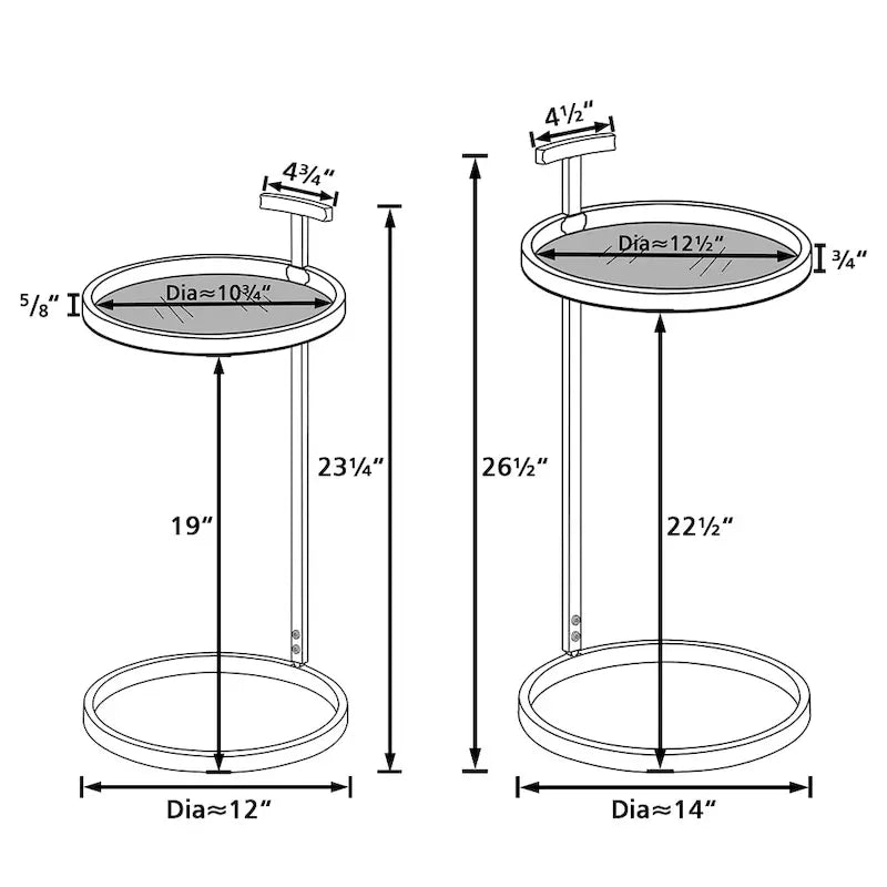 Table d'appoint ronde en métal en forme de C, or et noir – 30 ou 35 cm de diamètre, pour 1 personne