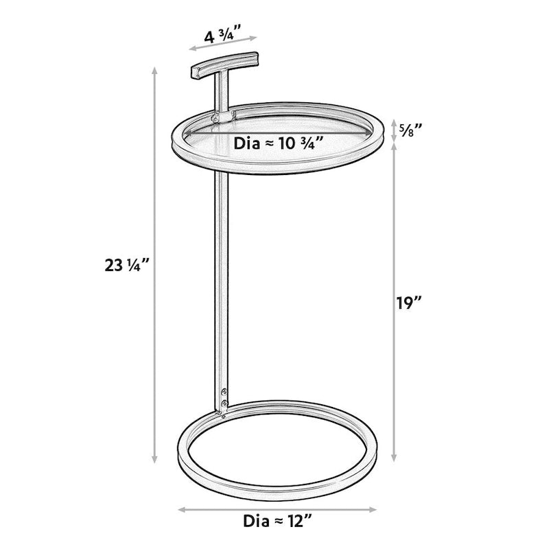 Table d'appoint ronde en métal en forme de C, or et noir – 30 ou 35 cm de diamètre, pour 1 personne