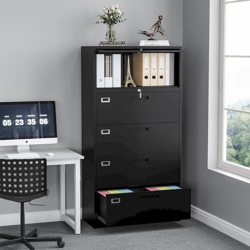 Classeur métallique latéral 4 tiroirs avec serrure, plusieurs coloris, usage individuel