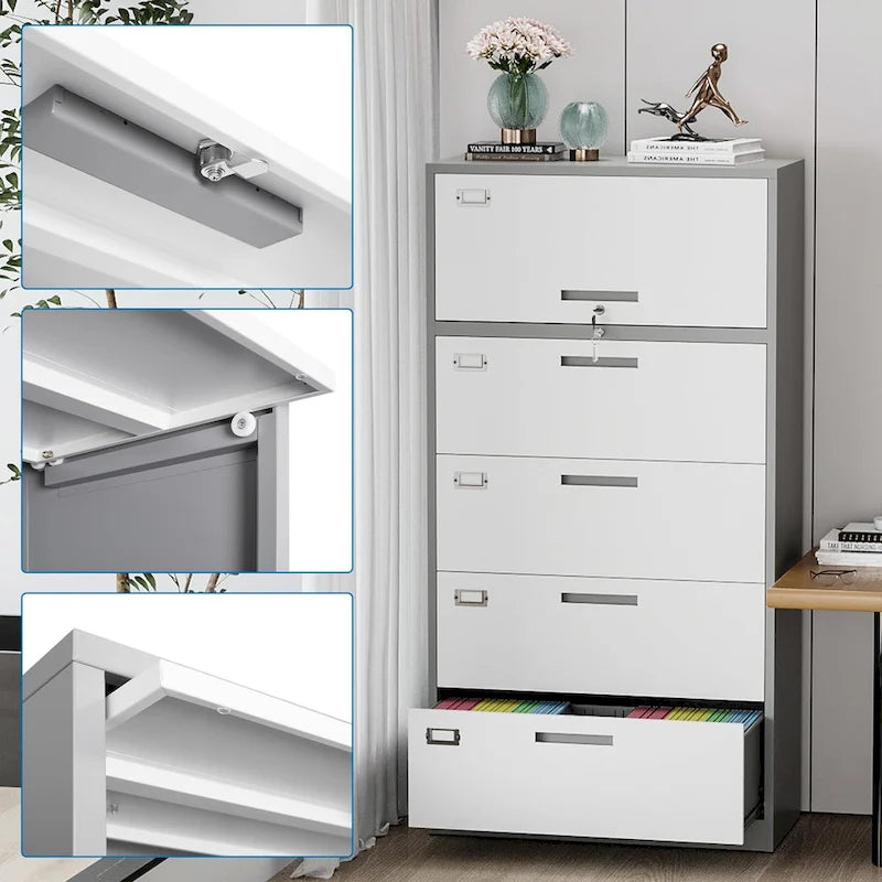 Classeur métallique latéral 4 tiroirs avec serrure, plusieurs coloris, usage individuel