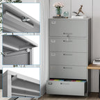 Classeur métallique latéral 4 tiroirs avec serrure, plusieurs coloris, usage individuel