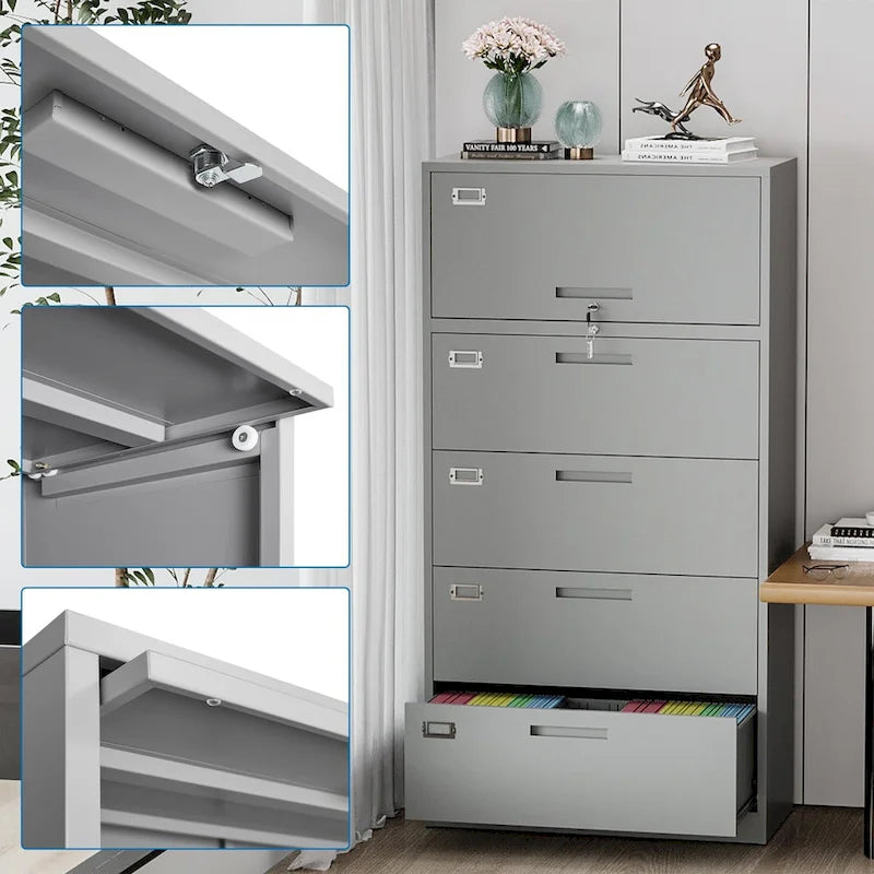 Classeur métallique latéral 4 tiroirs avec serrure, plusieurs coloris, usage individuel