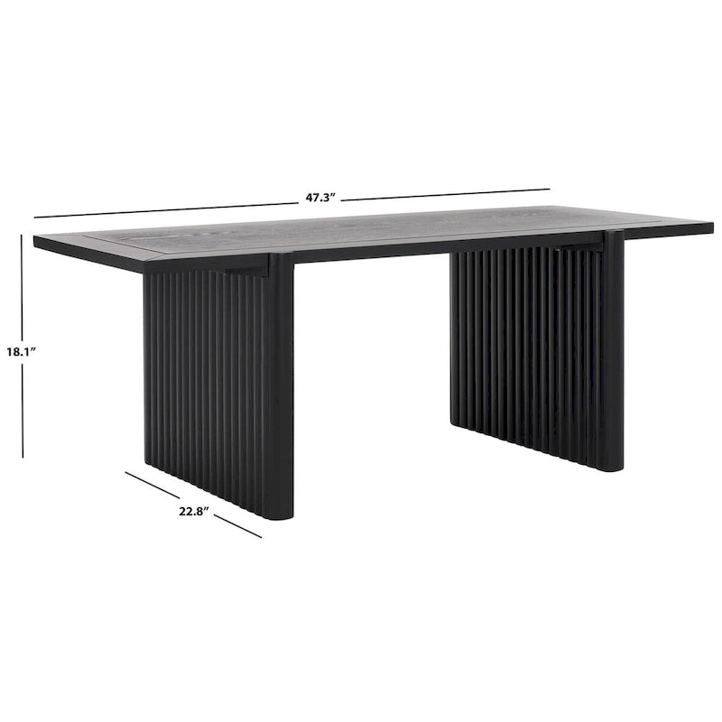 Table basse rectangulaire noire/marron, style tréteau cannelé, 1 place