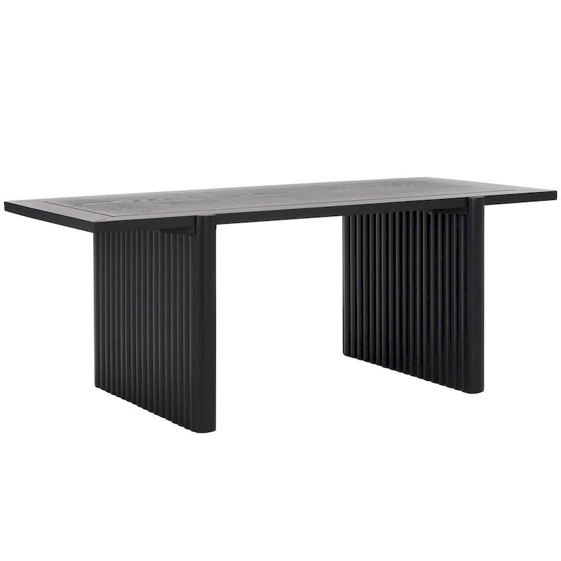 Table basse rectangulaire noire/marron, style tréteau cannelé, 1 place