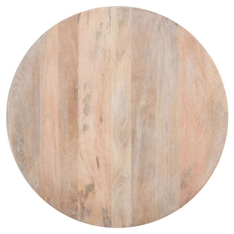 Table basse ronde Bois de manguier treillis coloris Brûlé naturel / Blanc vieilli / Brûlé blanc, 1 place