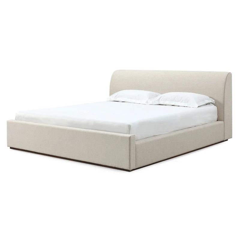 Lit plateforme rembourré de style traîneau en lin naturel, 1-2 personnes