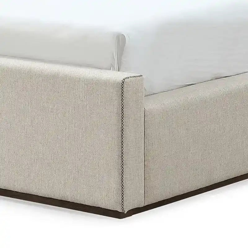 Lit plateforme rembourré de style traîneau en lin naturel, 1-2 personnes