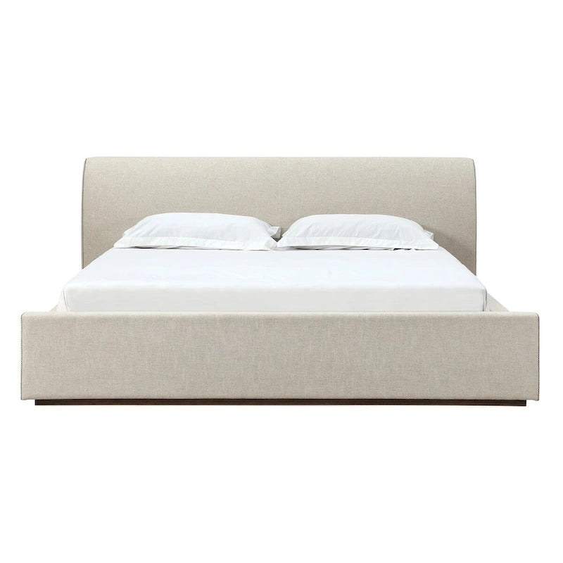 Lit plateforme rembourré de style traîneau en lin naturel, 1-2 personnes