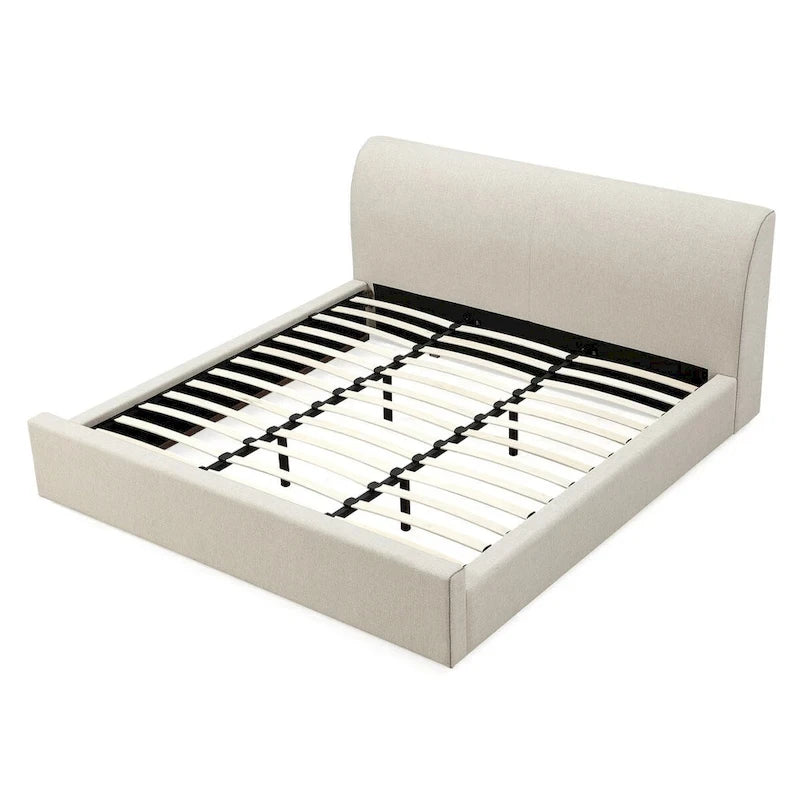 Lit plateforme rembourré de style traîneau en lin naturel, 1-2 personnes