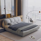 Lit plateforme rembourré gris King size, 1 personne