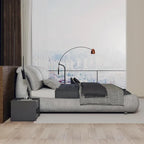 Lit plateforme rembourré gris King size, 1 personne