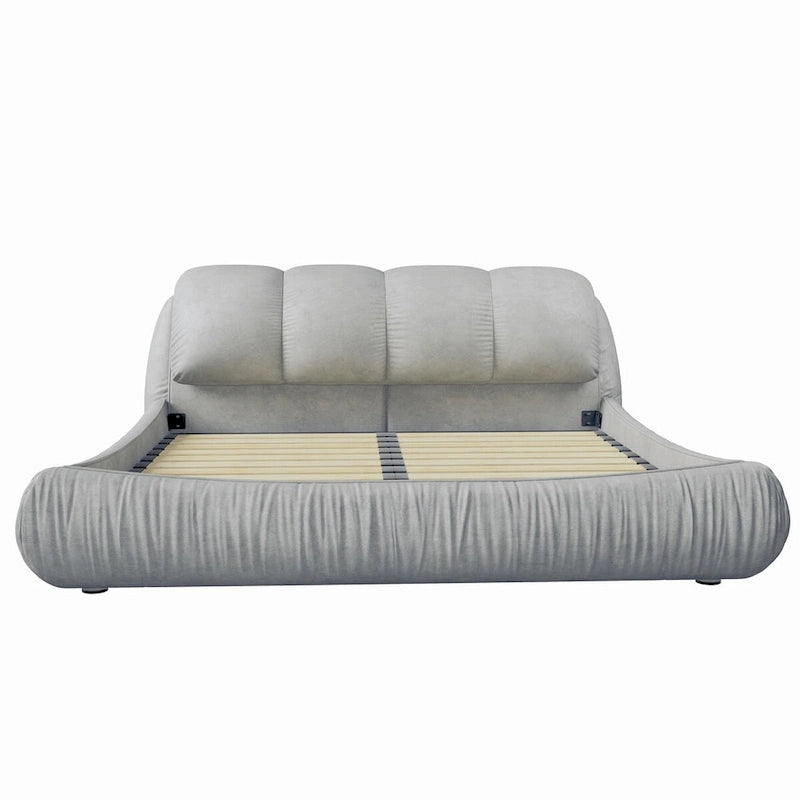 Lit plateforme rembourré gris King size, 1 personne