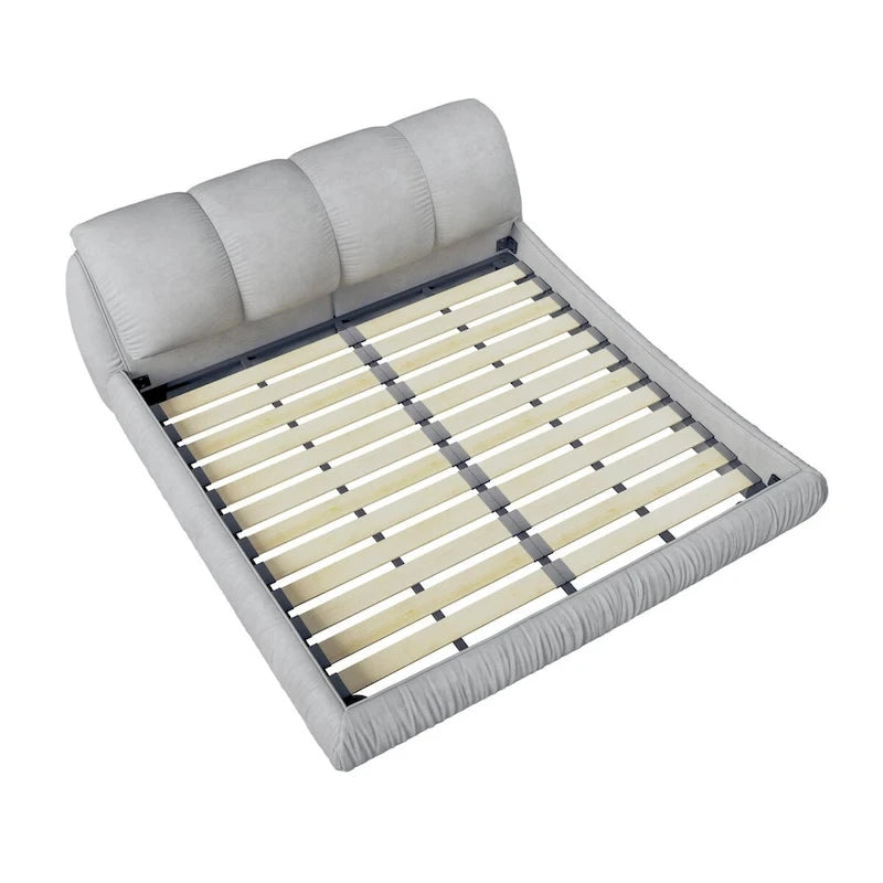 Lit plateforme rembourré gris King size, 1 personne