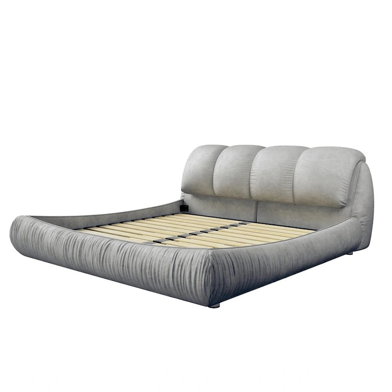 Lit plateforme rembourré gris King size, 1 personne