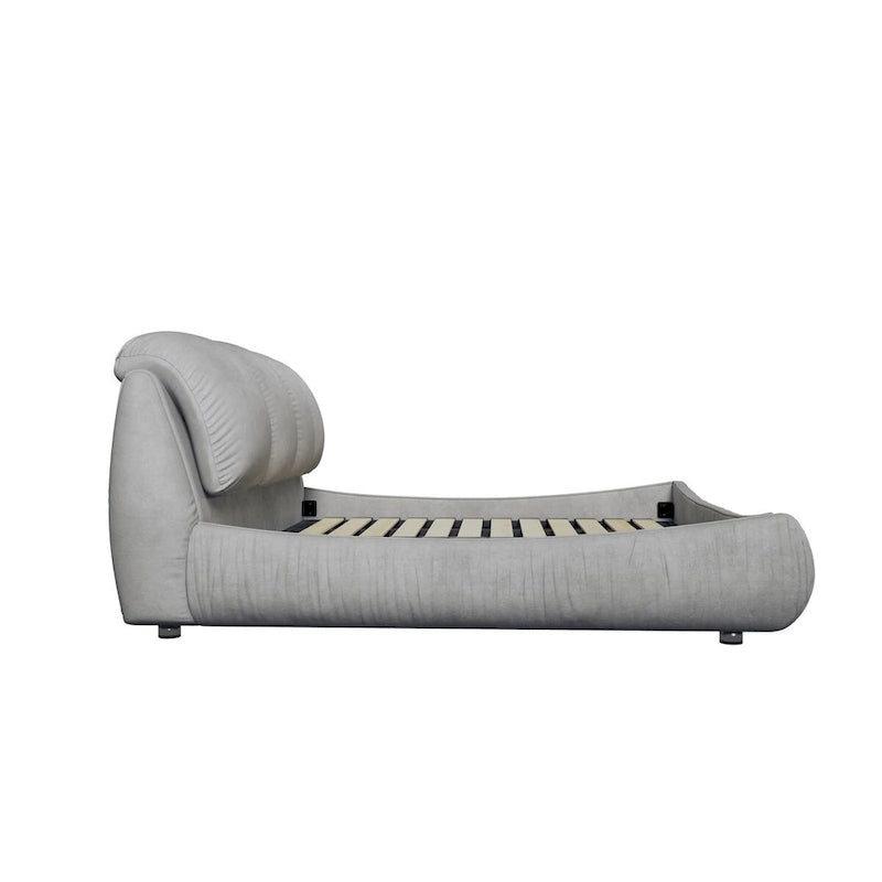 Lit plateforme rembourré gris King size, 1 personne