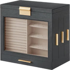 Boîte à bijoux rotative à 3 tiroirs avec fenêtre en verre – Bleu/Blanc/Vert/Doré/Gris/Noir, 1 personne