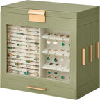 Boîte à bijoux rotative à 3 tiroirs avec fenêtre en verre – Bleu/Blanc/Vert/Doré/Gris/Noir, 1 personne