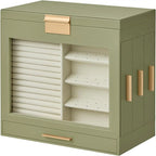Boîte à bijoux rotative à 3 tiroirs avec fenêtre en verre – Bleu/Blanc/Vert/Doré/Gris/Noir, 1 personne