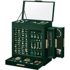 Boîte à bijoux rotative à 3 tiroirs avec fenêtre en verre – Bleu/Blanc/Vert/Doré/Gris/Noir, 1 personne