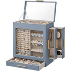 Boîte à bijoux rotative à 3 tiroirs avec fenêtre en verre – Bleu/Blanc/Vert/Doré/Gris/Noir, 1 personne