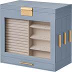 Boîte à bijoux rotative à 3 tiroirs avec fenêtre en verre – Bleu/Blanc/Vert/Doré/Gris/Noir, 1 personne