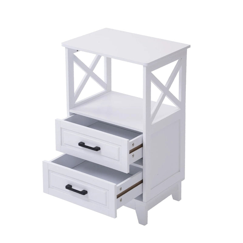 Table de chevet / d'appoint en métal blanc à 2 tiroirs, simple