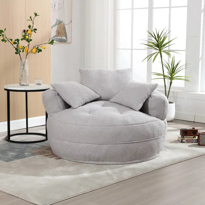 Fauteuil d'appoint rond en tissu, Siège de canapé pivotant, 1-2 personnes, Bleu marine/Rouge rosé/Bleu/Orange/Beige/Gris/Jaune/Vert