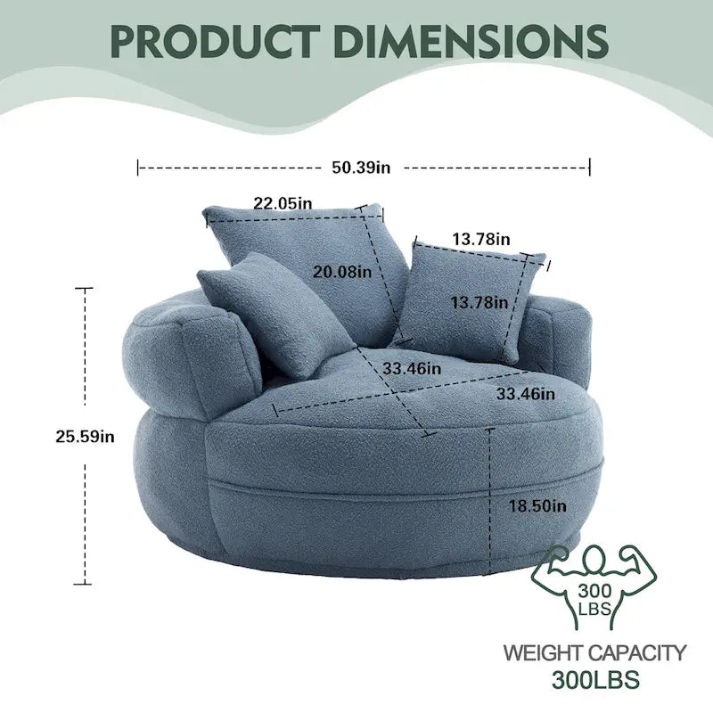 Fauteuil d'appoint rond en tissu, Siège de canapé pivotant, 1-2 personnes, Bleu marine/Rouge rosé/Bleu/Orange/Beige/Gris/Jaune/Vert