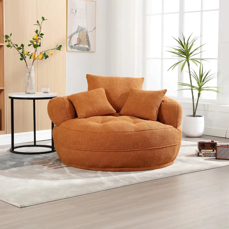 Fauteuil d'appoint rond en tissu, Siège de canapé pivotant, 1-2 personnes, Bleu marine/Rouge rosé/Bleu/Orange/Beige/Gris/Jaune/Vert