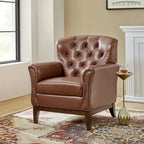 Fauteuil d'appoint dossier capitonné en cuir véritable – Marron / Chameau / Bourgogne / Bleu marine, Individuel