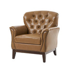 Fauteuil d'appoint dossier capitonné en cuir véritable – Marron / Chameau / Bourgogne / Bleu marine, Individuel