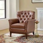 Fauteuil d'appoint dossier capitonné en cuir véritable – Marron / Chameau / Bourgogne / Bleu marine, Individuel