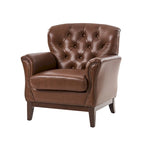 Fauteuil d'appoint dossier capitonné en cuir véritable – Marron / Chameau / Bourgogne / Bleu marine, Individuel