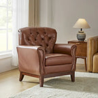 Fauteuil d'appoint dossier capitonné en cuir véritable – Marron / Chameau / Bourgogne / Bleu marine, Individuel