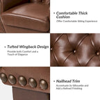 Fauteuil d'appoint dossier capitonné en cuir véritable – Marron / Chameau / Bourgogne / Bleu marine, Individuel
