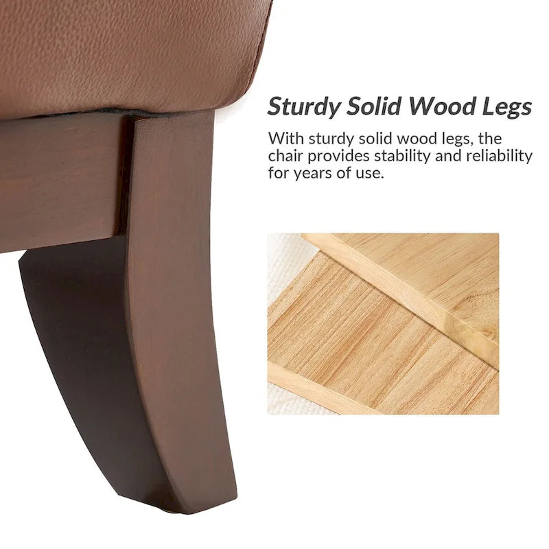 Fauteuil d'appoint dossier capitonné en cuir véritable – Marron / Chameau / Bourgogne / Bleu marine, Individuel