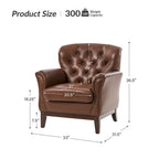 Fauteuil d'appoint dossier capitonné en cuir véritable – Marron / Chameau / Bourgogne / Bleu marine, Individuel