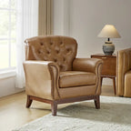 Fauteuil d'appoint dossier capitonné en cuir véritable – Marron / Chameau / Bourgogne / Bleu marine, Individuel