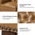 Fauteuil d'appoint dossier capitonné en cuir véritable – Marron / Chameau / Bourgogne / Bleu marine, Individuel