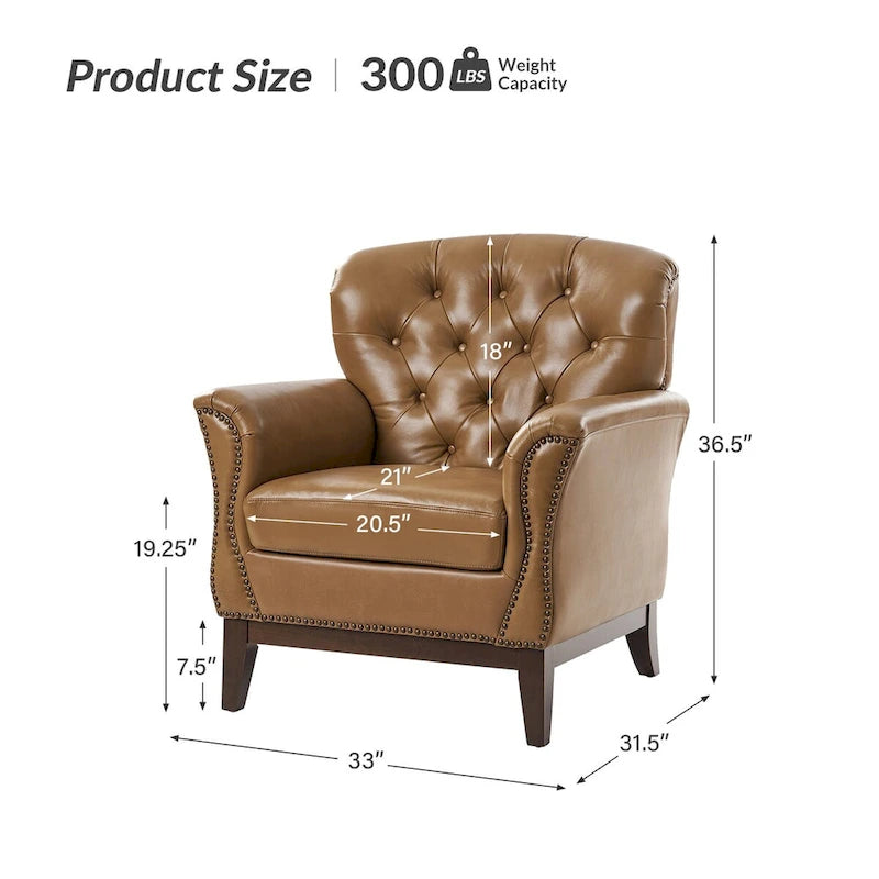 Fauteuil d'appoint dossier capitonné en cuir véritable – Marron / Chameau / Bourgogne / Bleu marine, Individuel