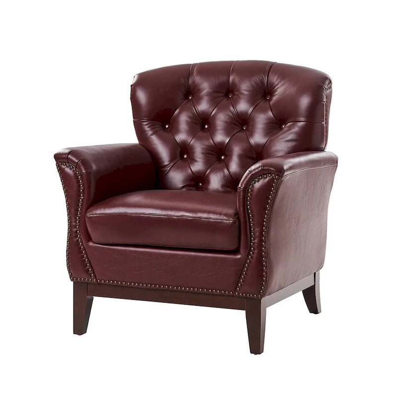 Fauteuil d'appoint dossier capitonné en cuir véritable – Marron / Chameau / Bourgogne / Bleu marine, Individuel