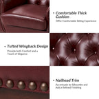 Fauteuil d'appoint dossier capitonné en cuir véritable – Marron / Chameau / Bourgogne / Bleu marine, Individuel