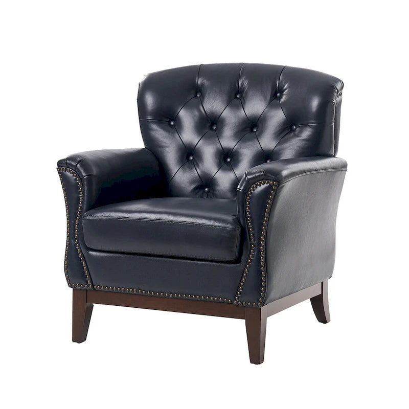 Fauteuil d'appoint dossier capitonné en cuir véritable – Marron / Chameau / Bourgogne / Bleu marine, Individuel
