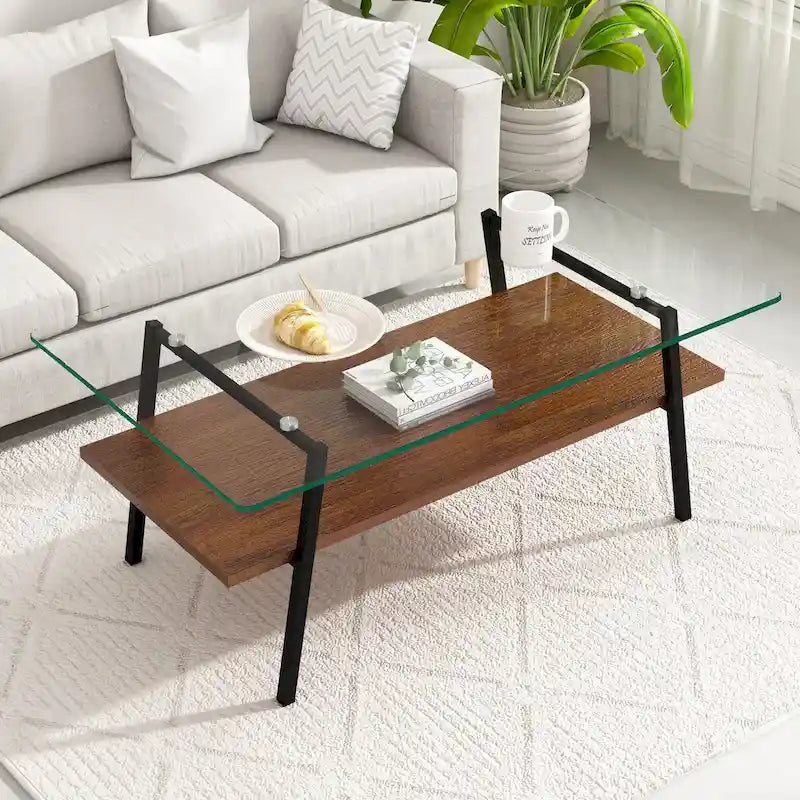 Table basse en verre transparent / gris / marron – Style moderne, plusieurs couleurs