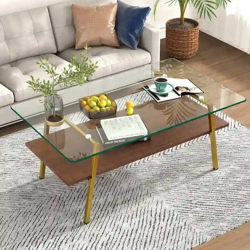 Table basse en verre transparent / gris / marron – Style moderne, plusieurs couleurs