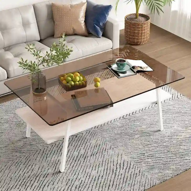 Table basse en verre transparent / gris / marron – Style moderne, plusieurs couleurs