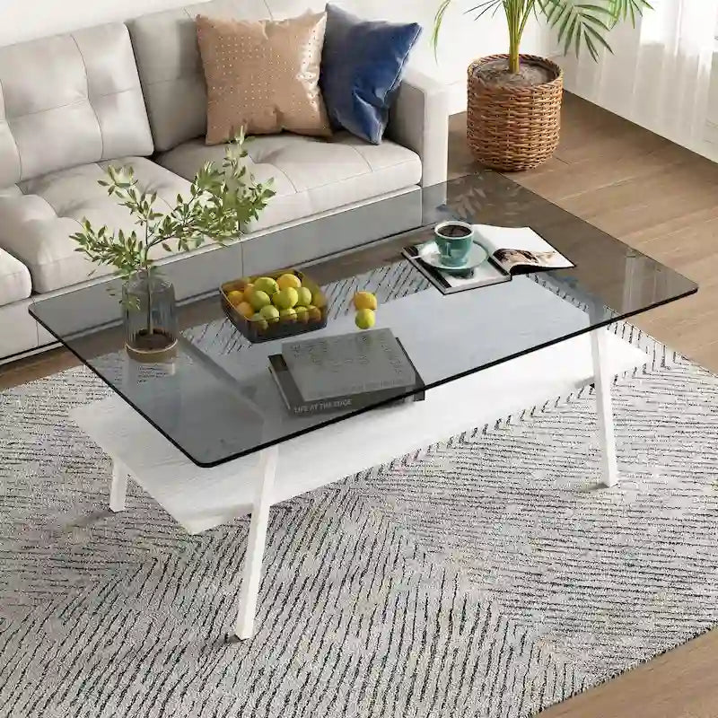 Table basse en verre transparent / gris / marron – Style moderne, plusieurs couleurs