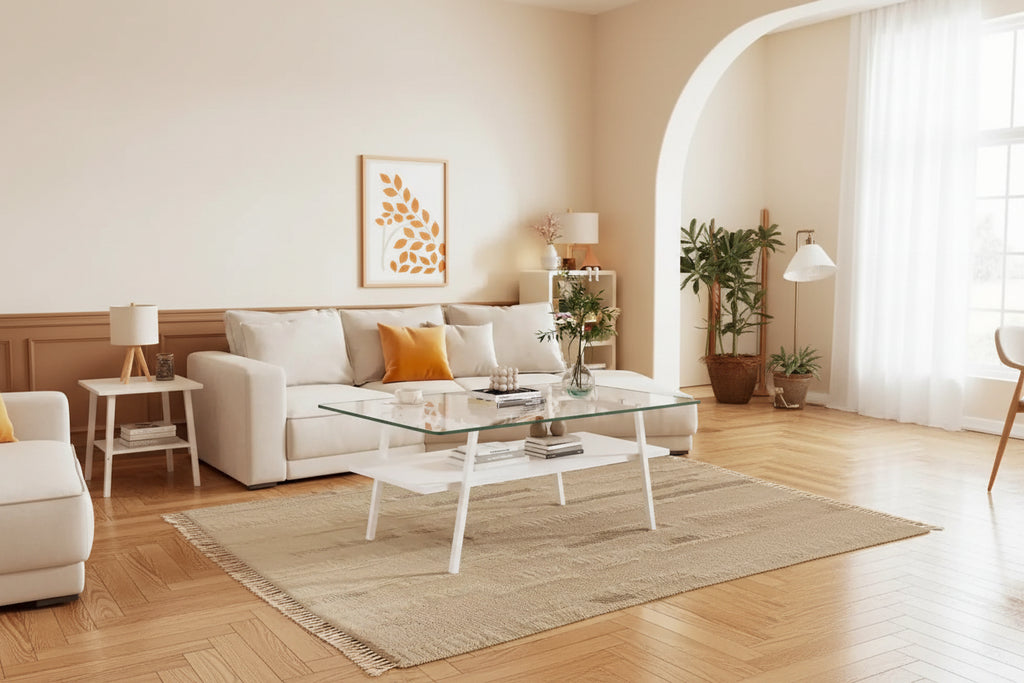 Table basse en verre transparent / gris / marron – Style moderne, plusieurs couleurs