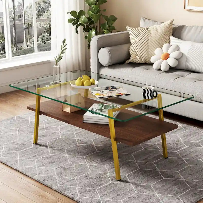 Table basse en verre transparent / gris / marron – Style moderne, plusieurs couleurs
